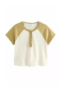 Футболка с принтом REGULAR FIT -SHORTER LENGTH RAGLAN COLOURBLOCK SHORT SLEEVE BUTTON HENLEY Next, белый