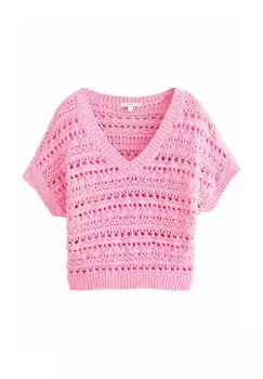 Футболка с принтом REGULAR FIT STITCH V-NECK SHORT SLEEVE Next, фуксия