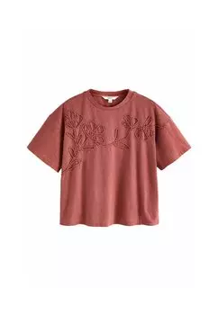 Футболка с принтом REGULAR FIT TONAL CORDED DETAIL SHORT SLEEVE CREW NECK Next, коричневый