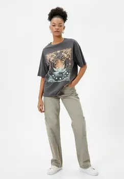 Футболка с принтом RELAX CUT CREW NECK WASHED EFFECT Koton, антрацит