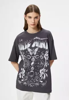 Футболка с принтом RELAX CUT SHORT SLEEVE CREW NECK Koton, антрацит