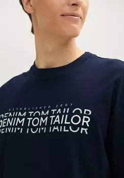 Футболка с принтом RELAXED TOM TAILOR DENIM, темно-синий