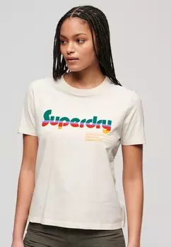Футболка с принтом RETRO FLOCK Superdry, крем