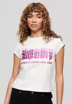 Футболка с принтом RETRO GLITTER LOGO Superdry, бежевый