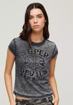 Футболка с принтом RETRO ROCKER SHORT SLEEVE Superdry, цвет jet black
