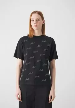 Футболка с принтом RHINESTONE KARL LAGERFELD, черный