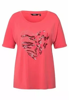 Футболка с принтом RHINESTONE SHORT SLEEVE SCOOP NECK TEE Ulla Popken, коралл
