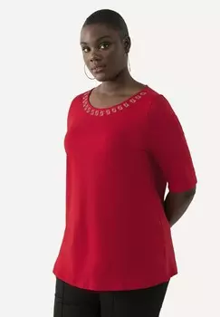 Футболка с принтом RHINESTONE SHORT SLEEVE TEE Ulla Popken, красный