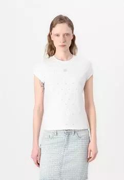 Футболка с принтом RHINESTONES CREW NECK CAP SLEEVE FITTED TEE DKNY, белый