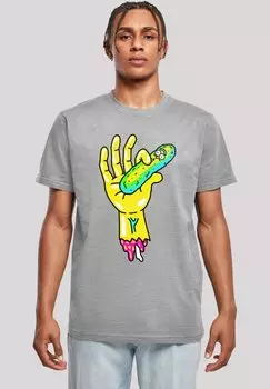 Футболка с принтом RICK AND MORTY PICKLE HAND F4NT4STIC, цвет heather grey
