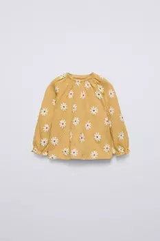 Футболка с принтом «ромашка» ZARA, охра