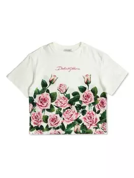 Футболка с принтом роз Dolce & Gabbana Kids, белый