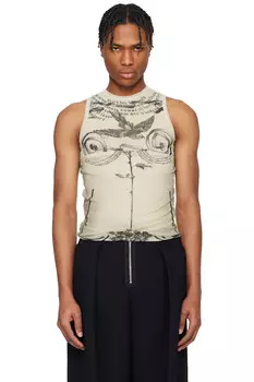 Футболка с принтом "Роза и птица" Jean Paul Gaultier, экрю