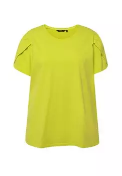 Футболка с принтом RUFFLED SLEEVE Ulla Popken, неоновый зеленый