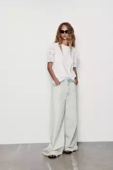 Футболка с принтом рукава Zara, белый