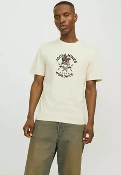 Футболка с принтом RUNDHALS Jack & Jones, бежевый
