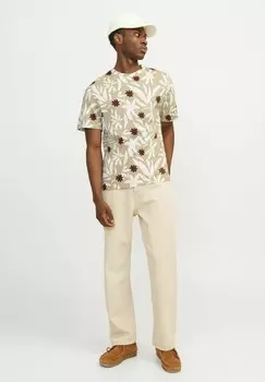 Футболка с принтом RUNDHALS Jack & Jones, бежевый