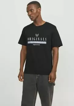 Футболка с принтом RUNDHALS Jack & Jones, черный