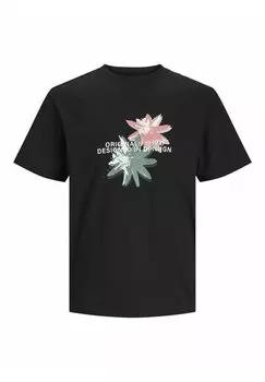 Футболка с принтом RUNDHALS Jack & Jones, черный