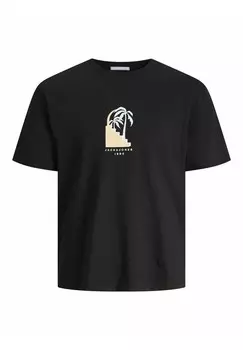 Футболка с принтом RUNDHALS Jack & Jones, черный