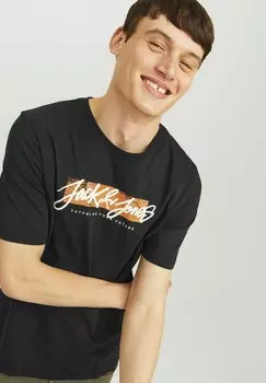 Футболка с принтом RUNDHALS Jack & Jones, черный