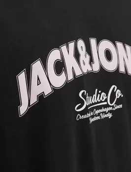Футболка с принтом RUNDHALS Jack & Jones, черный