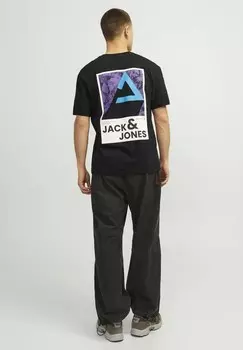 Футболка с принтом RUNDHALS Jack & Jones, черный