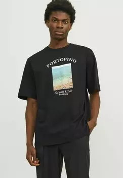 Футболка с принтом RUNDHALS Jack & Jones, цвет black onyx