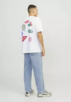 Футболка с принтом RUNDHALS Jack & Jones, цвет bright white