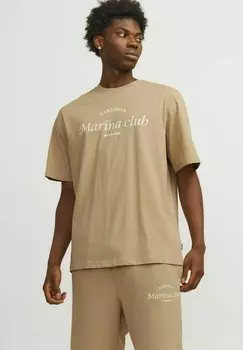 Футболка с принтом RUNDHALS Jack & Jones, цвет beige