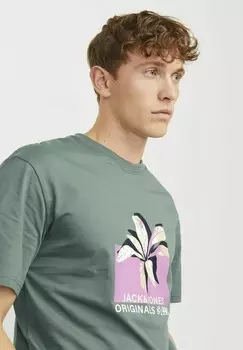 Футболка с принтом RUNDHALS Jack & Jones, цвет Mottled Green