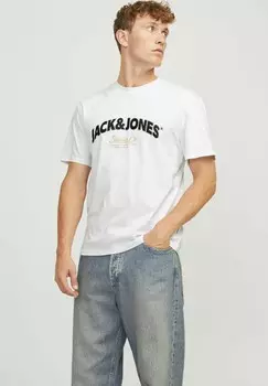Футболка с принтом RUNDHALS Jack & Jones, кремовый