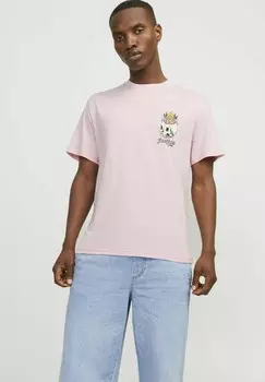 Футболка с принтом RUNDHALS Jack & Jones, светло-розовый