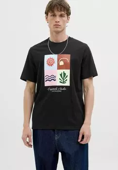 Футболка с принтом RUNDHALSAUSSCHNITT Jack & Jones, черный
