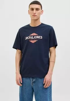 Футболка с принтом RUNDHALSAUSSCHNITT Jack & Jones PREMIUM, темно-синий