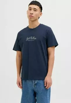 Футболка с принтом RUNDHALSAUSSCHNITT Jack & Jones, темно-синий