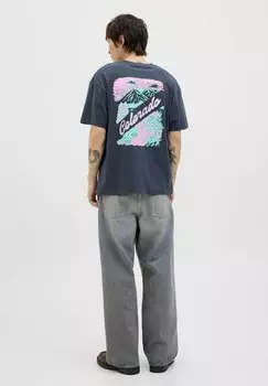 Футболка с принтом RUNDHALSAUSSCHNITT Jack & Jones, темно-синий