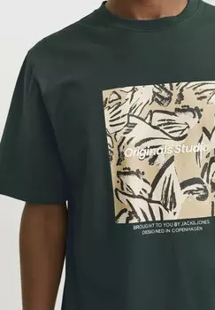 Футболка с принтом RUNDHALSAUSSCHNITT Jack & Jones, темно-зеленый