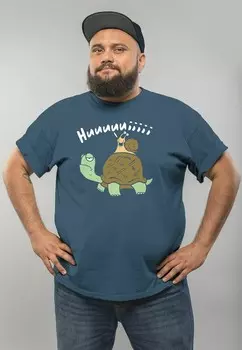 Футболка с принтом SCHILDKRTE SCHNECKE HUUUUIIII LUSTIG WITZIG SCHE MoonWorks, светло-голубой деним