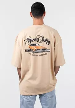 Футболка с принтом SCRIPT LOGO RETRO CAR BACKPRINT Sean John, цвет beige