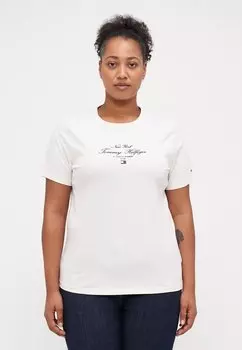 Футболка с принтом SCRIPT Tommy Hilfiger Curve, молочный