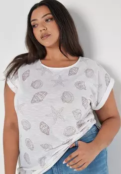 Футболка с принтом SEASHELL SHORE SLUB Apricot, бежевый