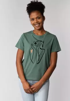 Футболка с принтом SELF LOVE watapparel, темно-зеленый