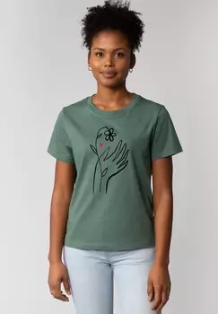 Футболка с принтом SELF LOVE watapparel, темно-зеленый