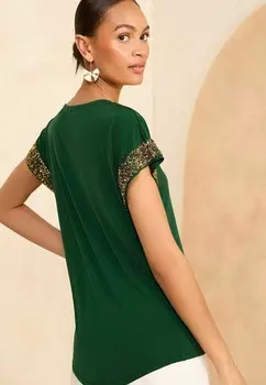 Футболка с принтом SEQUIN CUFF REGULAR FIT Love & Roses, зеленый