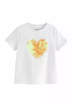 Футболка с принтом SEQUIN HEART REGULAR FIT Next, цвет yellow