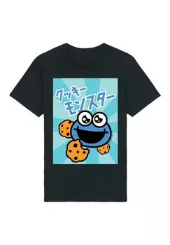 Футболка с принтом SESAMSTRASSE COOKIE MONSTER ANIME F4NT4STIC, черный