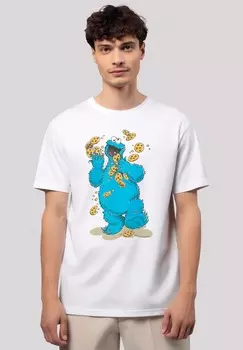 Футболка с принтом SESAMSTRASSE COOKIE MONSTER COOKIES EVERYWERE F4NT4STIC, белый