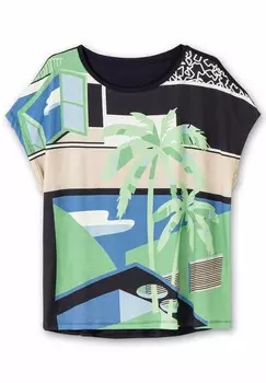 Футболка с принтом Sheego, темно-синий