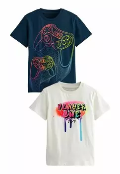 Футболка с принтом SHORT SLEEVE 2 PACK STANDARD Next, цвет navy blue white rainbow gaming